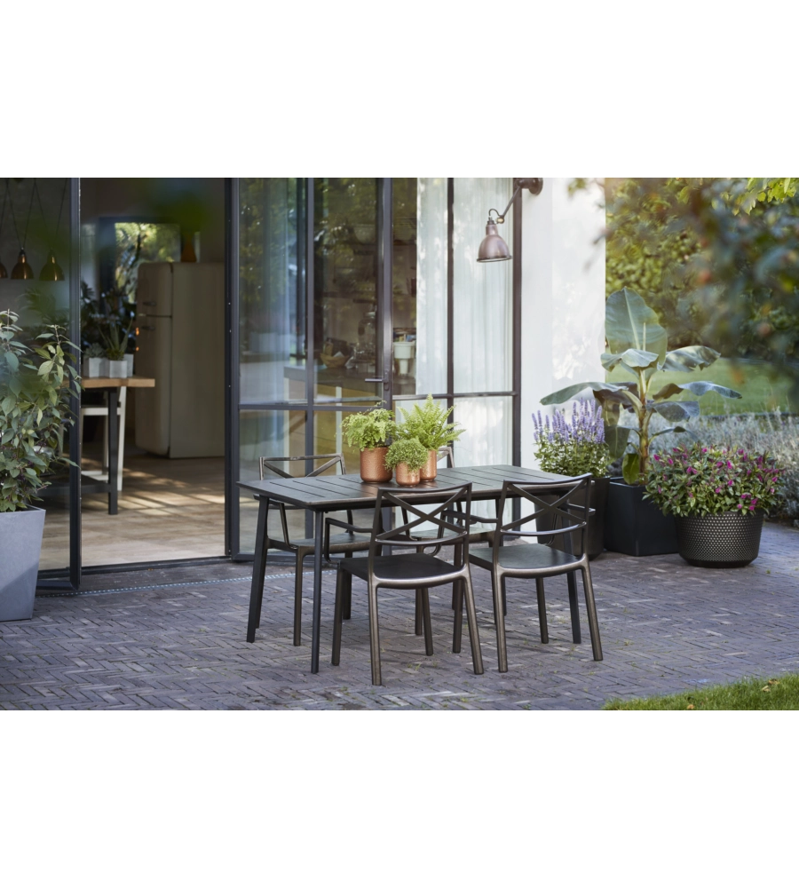 Tavolo da esterno keter "metalea" in polipropilene bronzo 146x87x75 cm