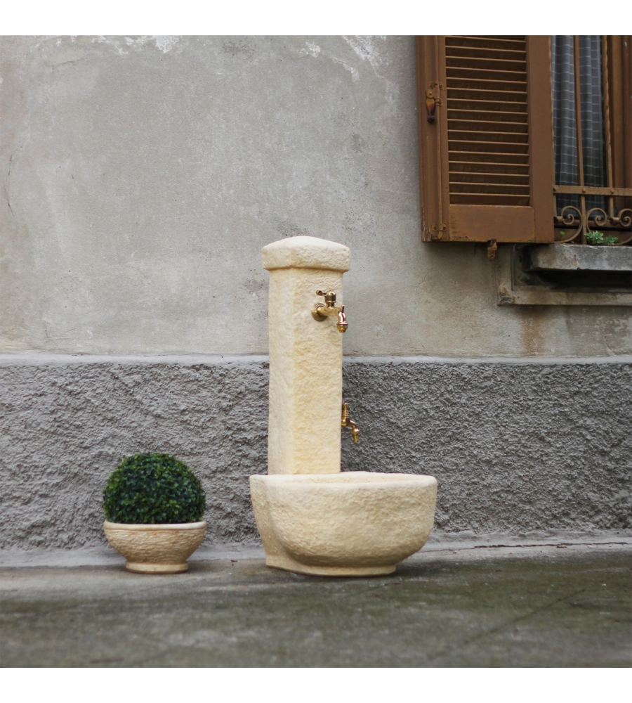 Fontana vedovella anticata "candelo" colore nocciola con doppio rubinetto -  49x55x104 cm