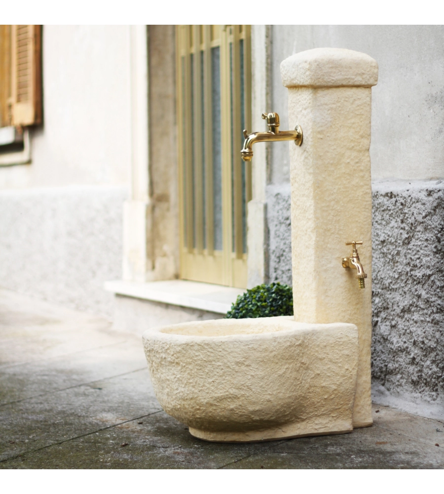 Fontana vedovella anticata "candelo" colore nocciola con doppio rubinetto -  49x55x104 cm