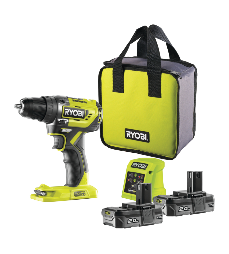 Kit valigetta trapano avvitatore a batteria ryobi "r18dd5-220s" 2 batterie 18v 2ah e caricabatterie