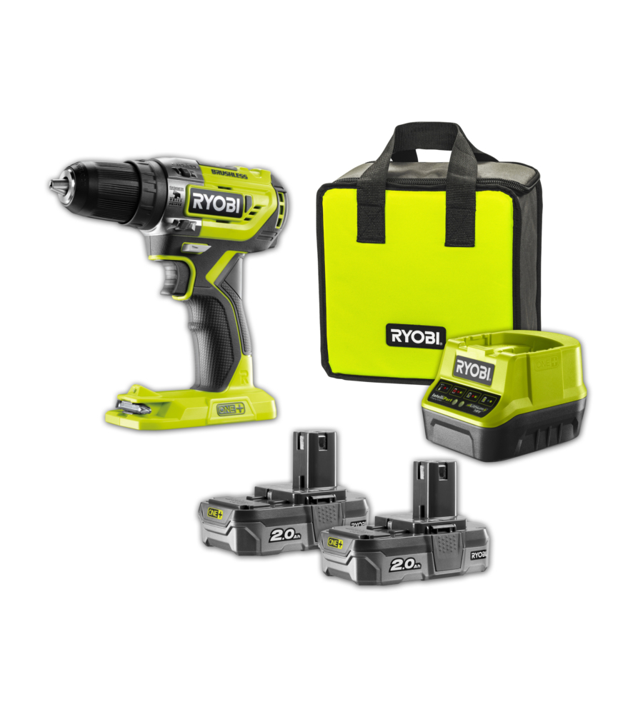 Kit valigetta trapano avvitatore a percussione a batteria ryobi "r18pd5-220s" 2 batterie 18v 2ah e caricabatterie