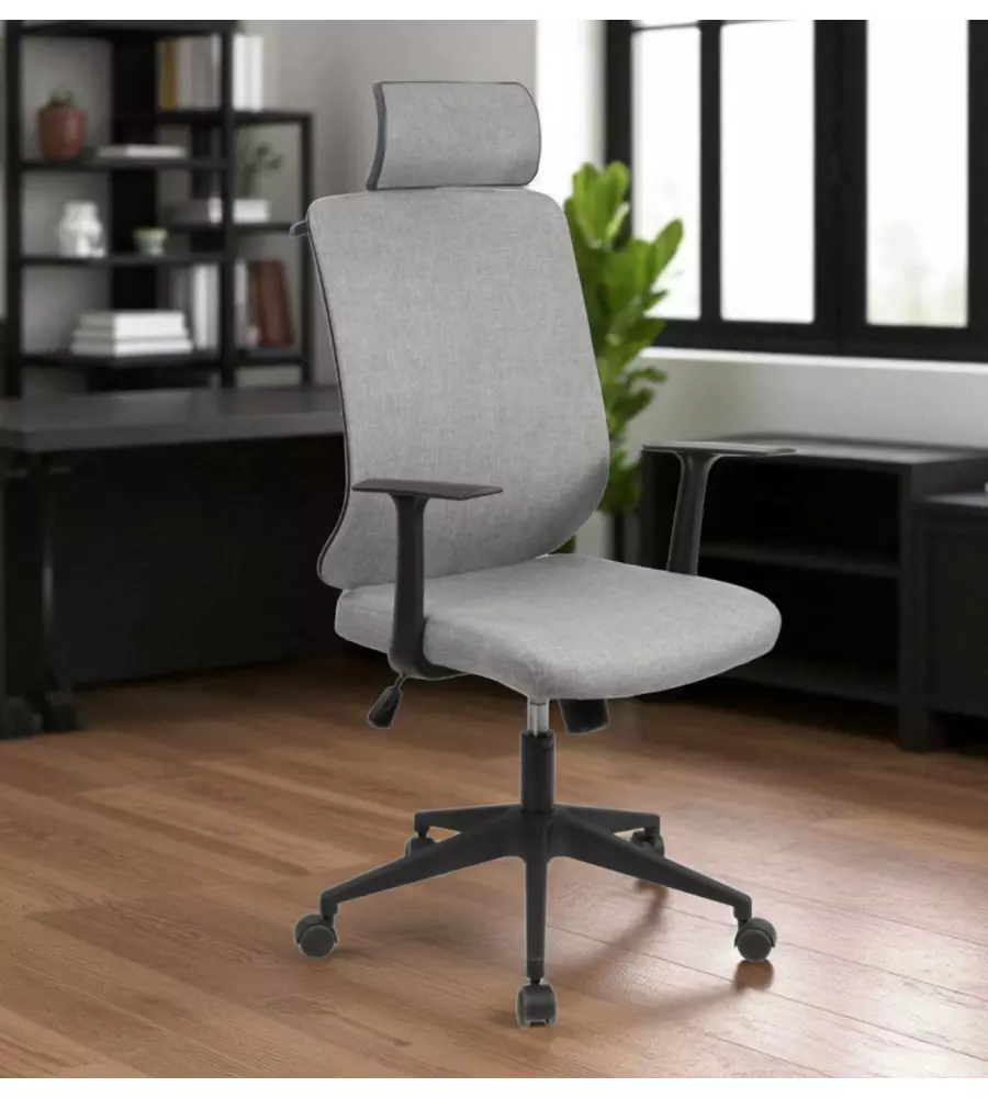 SEDIA DA UFFICIO TRASPIRANTE BELLAHOME "YALE" CON BRACCIOLI, POGGIATESTA REGOLABILE, APPENDIGIACCA IN TESSUTO GRIGIO 62X65X114-123 CM
