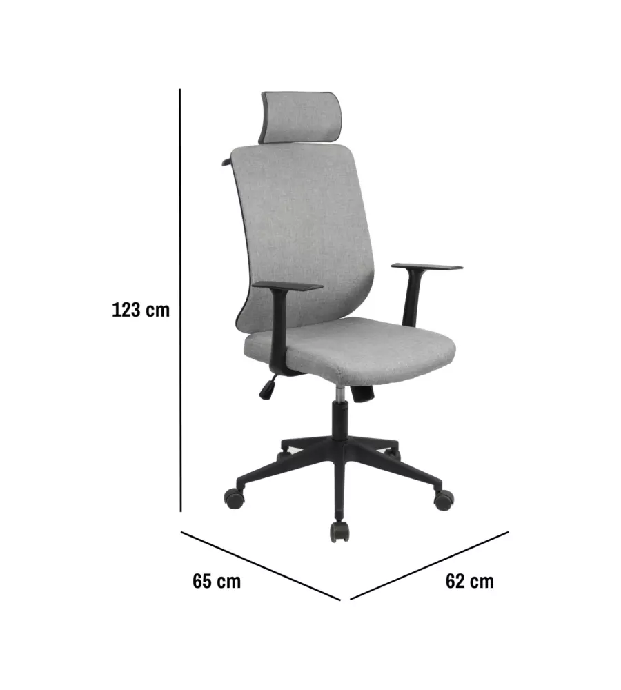 SEDIA DA UFFICIO TRASPIRANTE BELLAHOME "YALE" CON BRACCIOLI, POGGIATESTA REGOLABILE, APPENDIGIACCA IN TESSUTO GRIGIO 62X65X114-123 CM