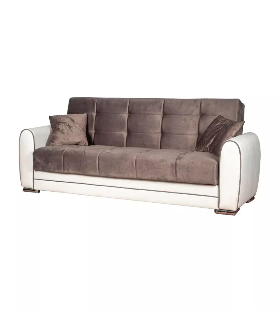 Divano letto "apollo" 3 posti in ecopelle grigio e bianco, 220x84x91 cm