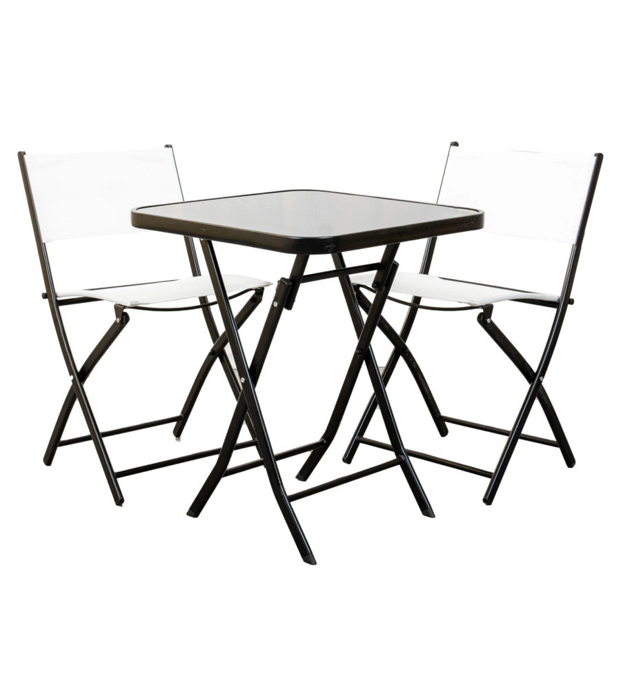 Set da giardino pieghevole eurogarden "bistro" in acciaio e textilene bianco 2 sedute e tavolino