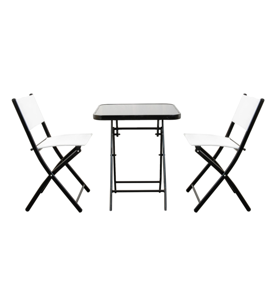 Set da giardino pieghevole eurogarden "bistro" in acciaio e textilene bianco 2 sedute e tavolino