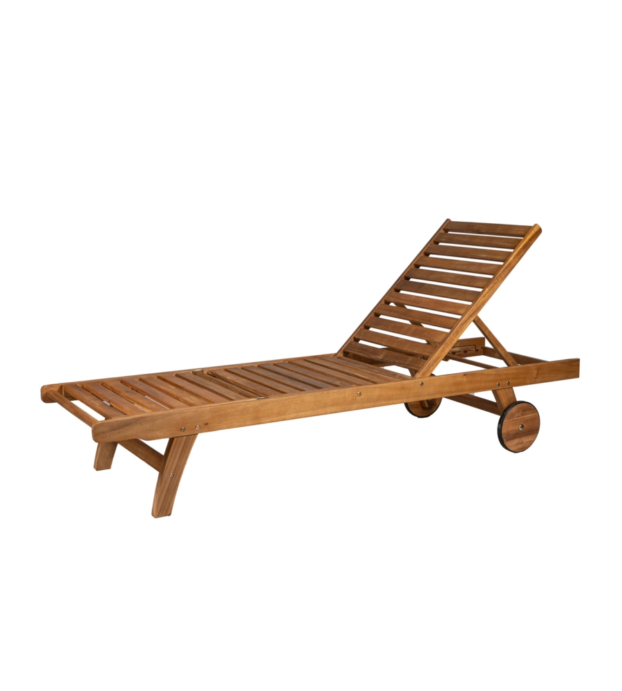 Sdraio reclinabile eurogarden "lysa" in legno con ruote e cuscino ecru 201x60x36 cm