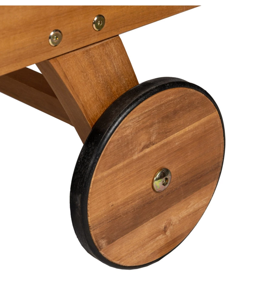 Sdraio reclinabile eurogarden "lysa" in legno con ruote e cuscino ecru 201x60x36 cm