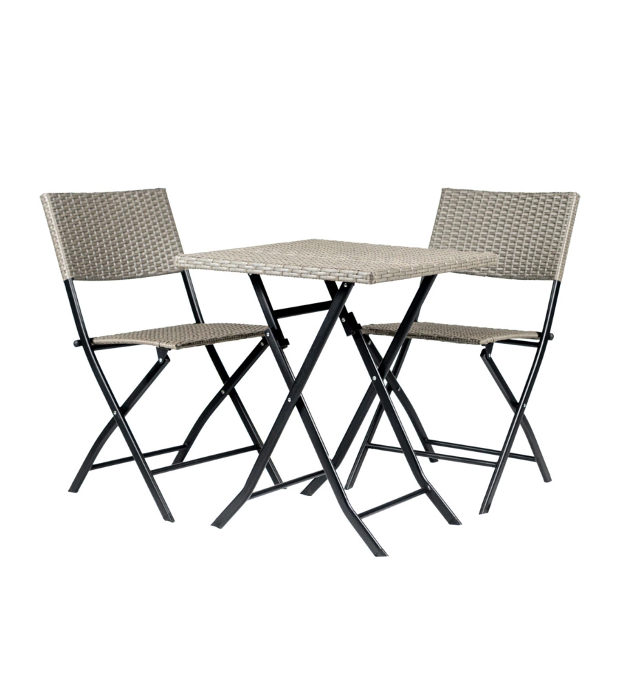 Set da esterno pieghevole eurogarden "chicago" in acciaio e pe rattan grigio 2 sedute e tavolino