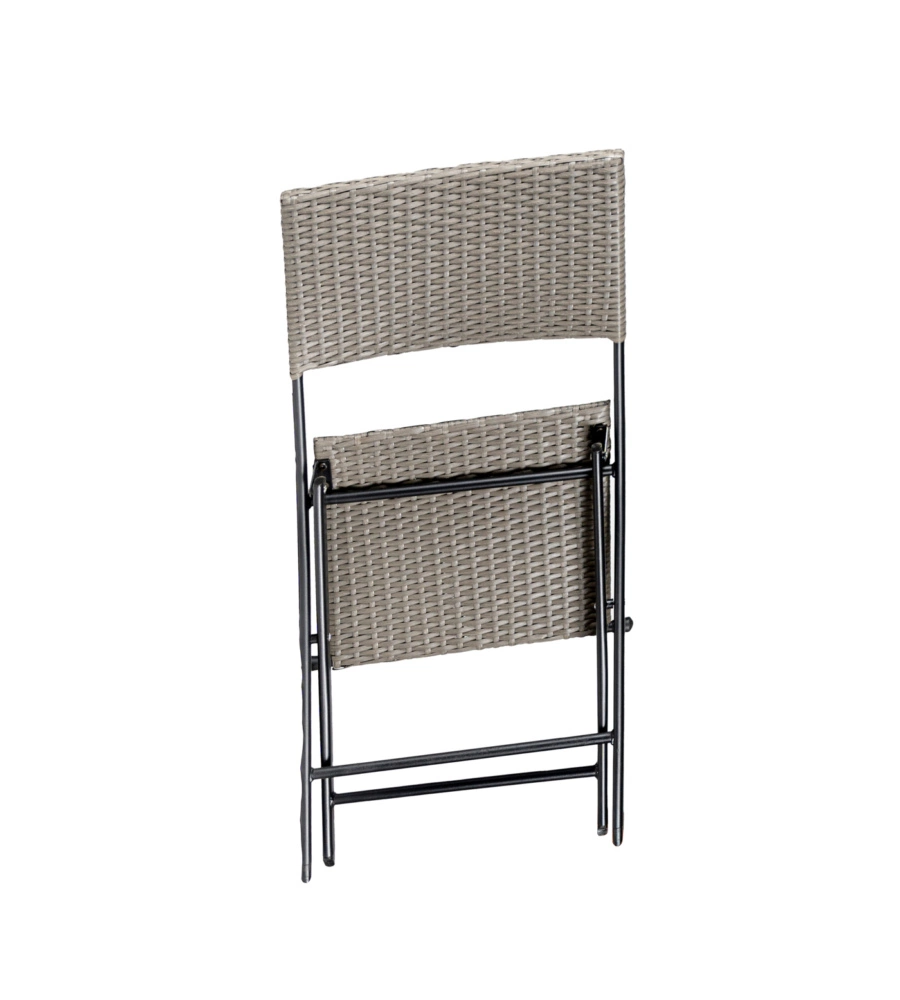 Set da esterno pieghevole eurogarden "chicago" in acciaio e pe rattan grigio 2 sedute e tavolino