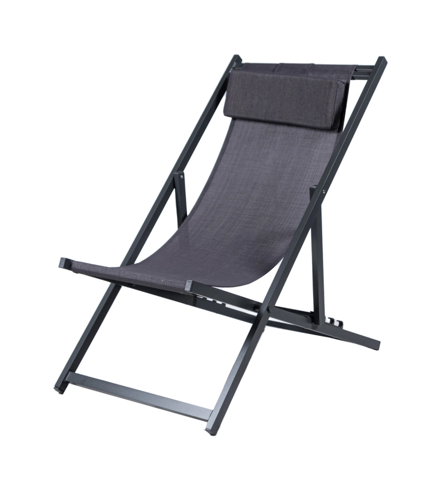 Spiaggina pieghevole regolabile eurogarden "summer" con cuscino in textilene grigio 95x58,5x95 cm