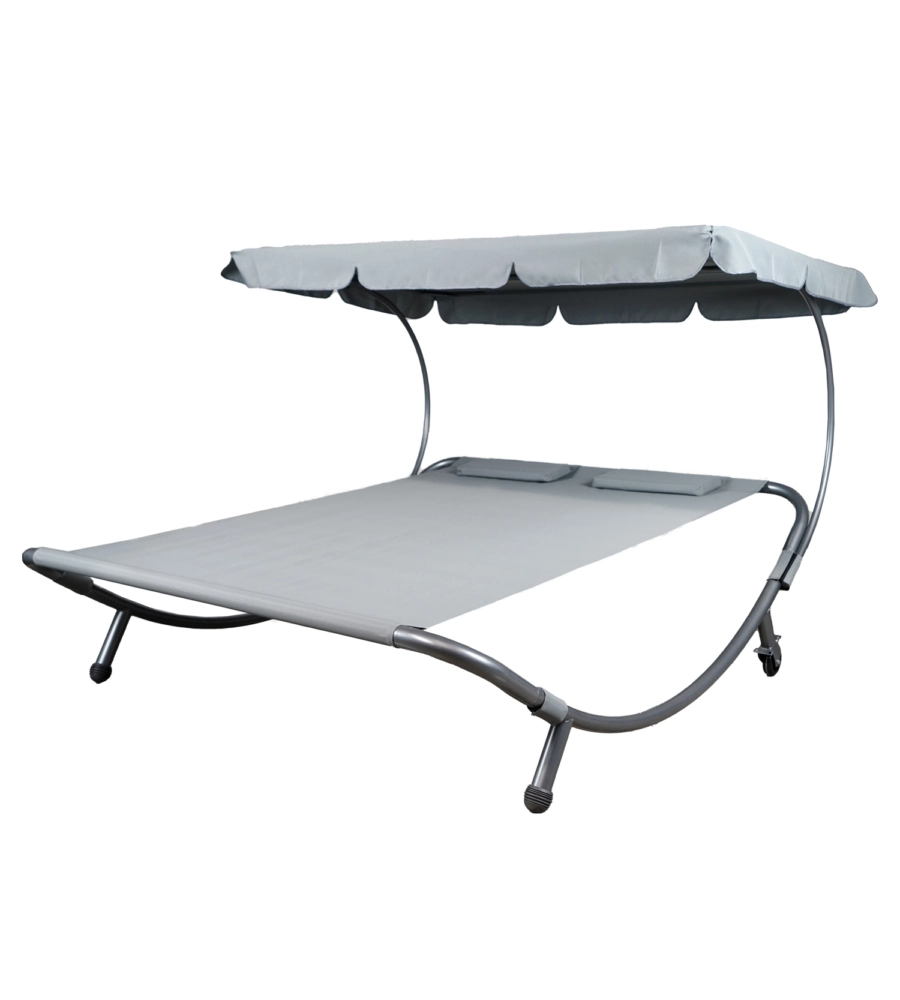 Lettino amaca da esterno eurogarden in acciaio e textilene con tettuccio grigio 173x196x175 cm