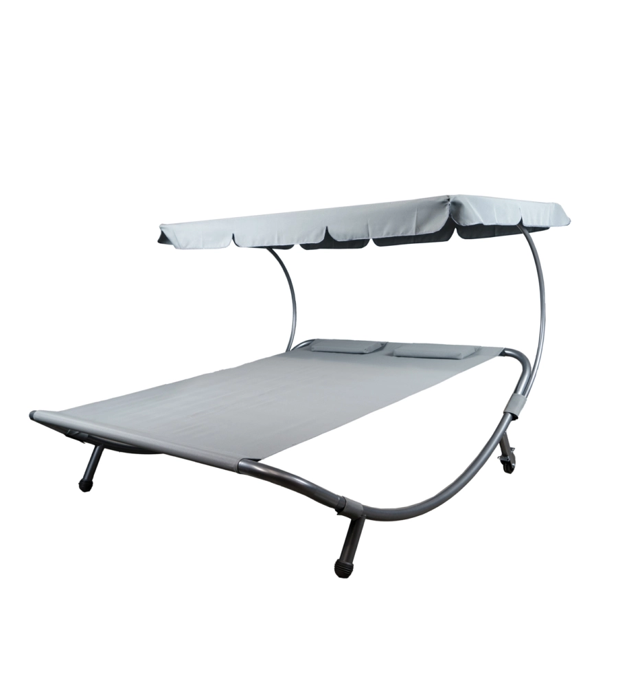 Lettino amaca da esterno eurogarden in acciaio e textilene con tettuccio grigio 173x196x175 cm