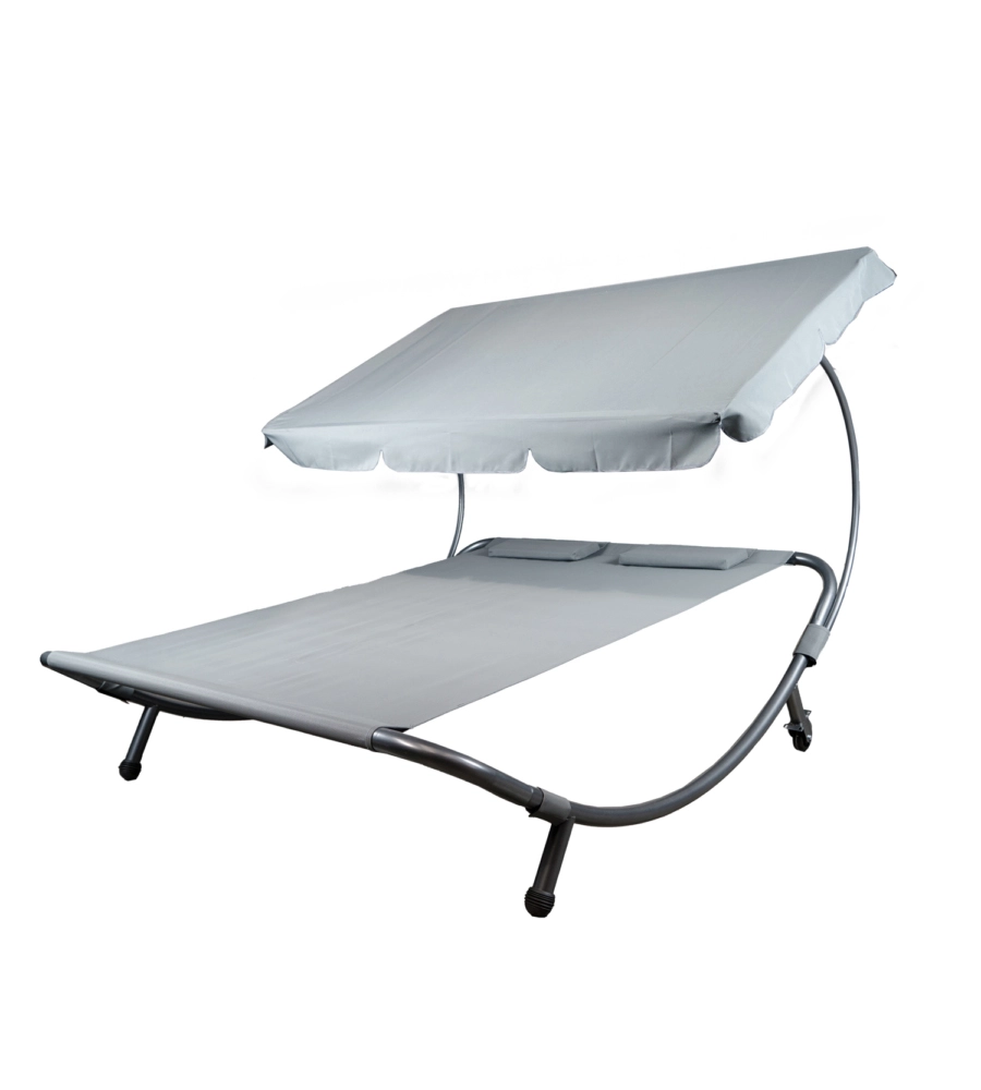 Lettino amaca da esterno eurogarden in acciaio e textilene con tettuccio grigio 173x196x175 cm