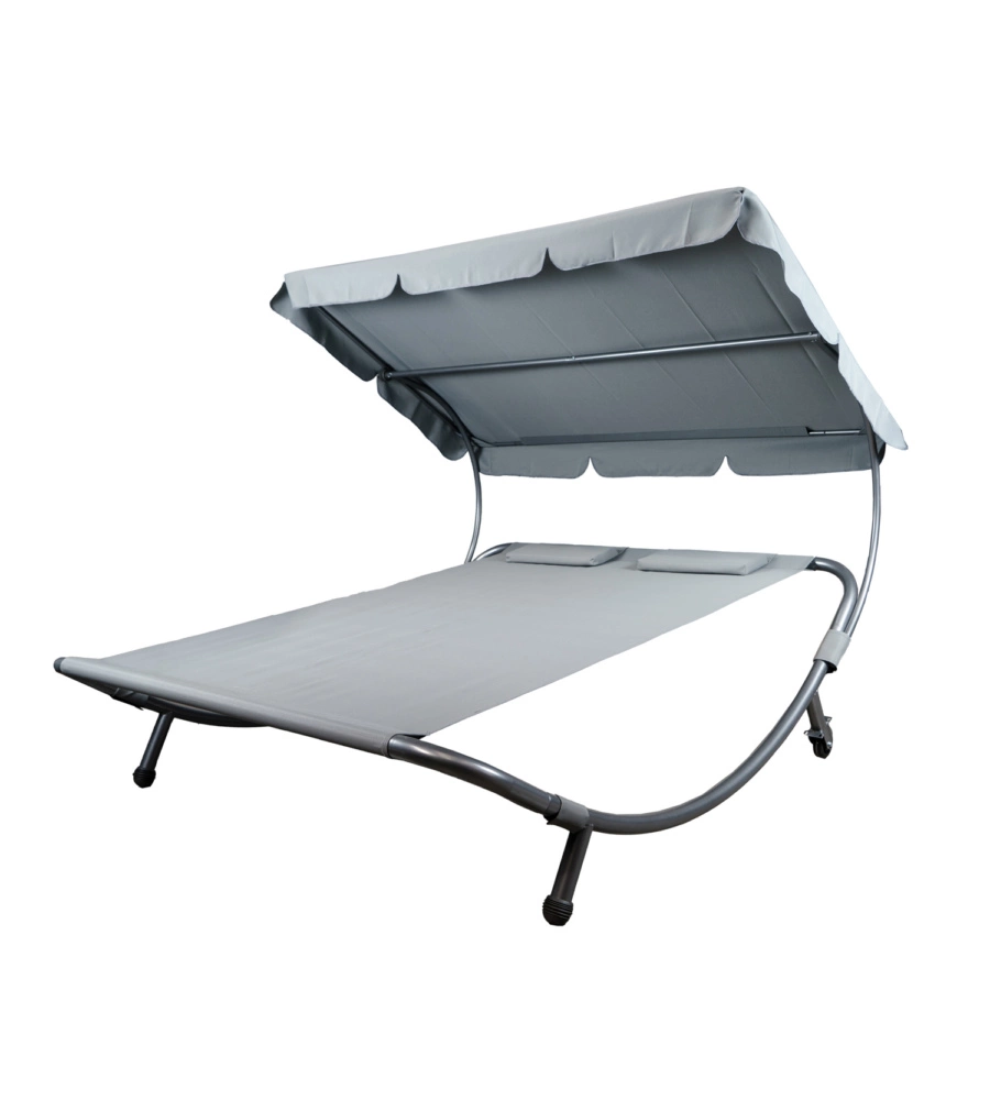 Lettino amaca da esterno eurogarden in acciaio e textilene con tettuccio grigio 173x196x175 cm