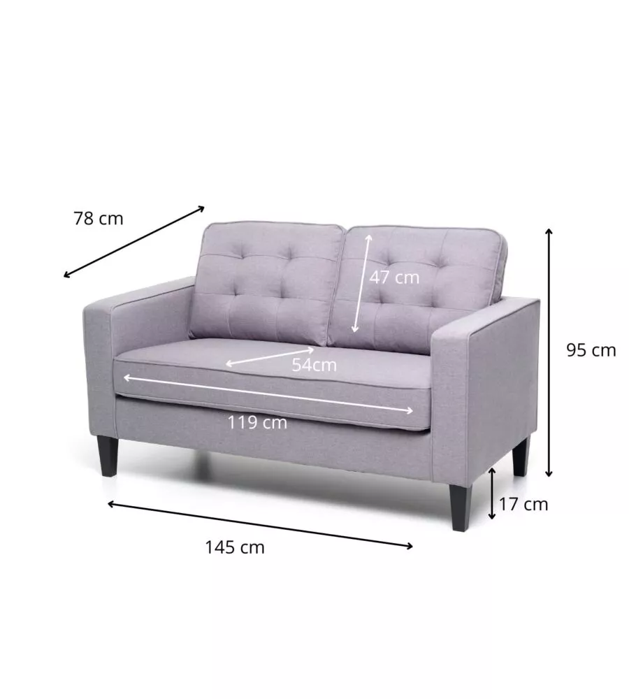 Divano 2 posti 'river' tessuto grigio, 145x78x95 cm