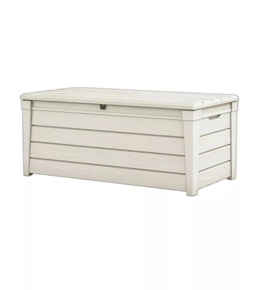 Baule da esterno keter "brightwood pool box" in resina bianco 454 lt 145x69,7x60,3 cm