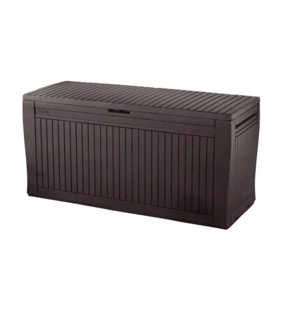 Baule da esterno con rotelle keter "comfy" in resina marrone 270 lt 116,7xx44,7x57 cm