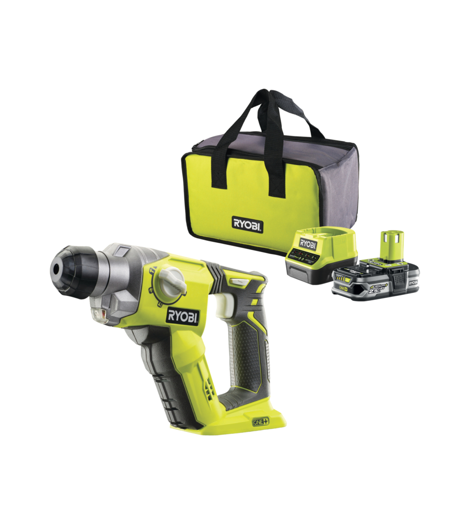 Tassellatore a batteria ryobi "r18sds-125s" con batteria da 2.5 ah e caricabatterie