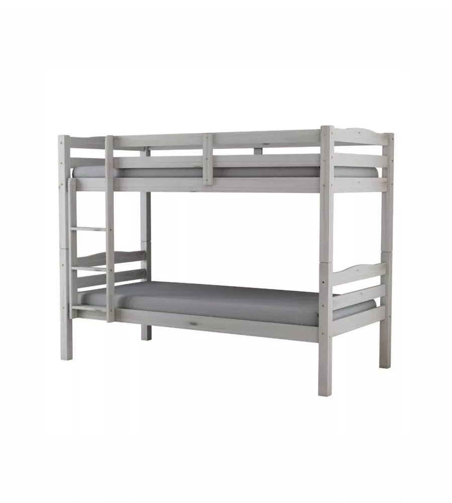 Letto a castello "marsiglia" in pino massello bianco 90x190x150 cm