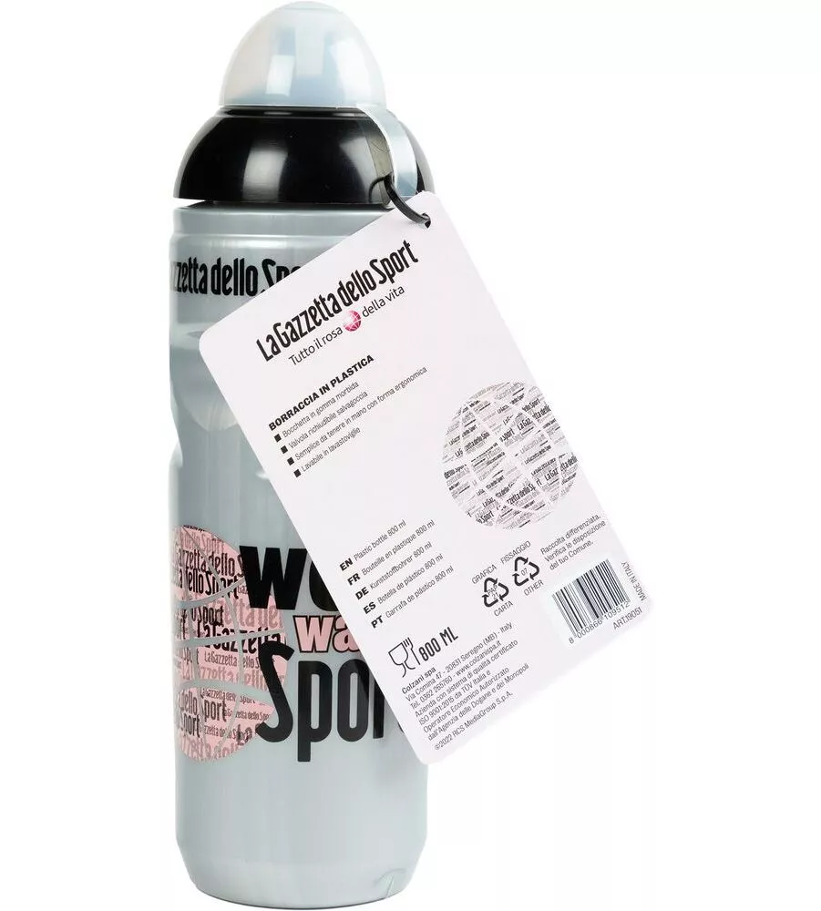 Borraccia per bicicletta gazzetta dello sport grigio perlato in plastica, 800 ml