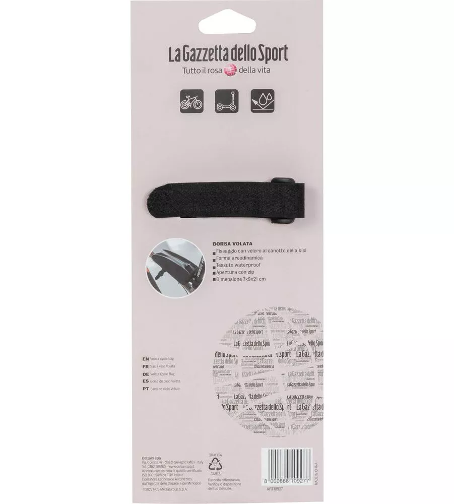 Borsa per bicicletta gazzetta dello sport "volata" idrorepellente, 7x9x21 cm