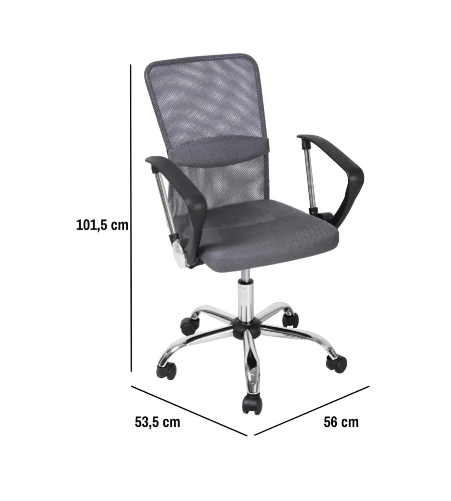 Sedia da ufficio traspirante bellahome 'stanford' con braccioli in tessuto grigio 56x53,5x91,5-101,5 cm