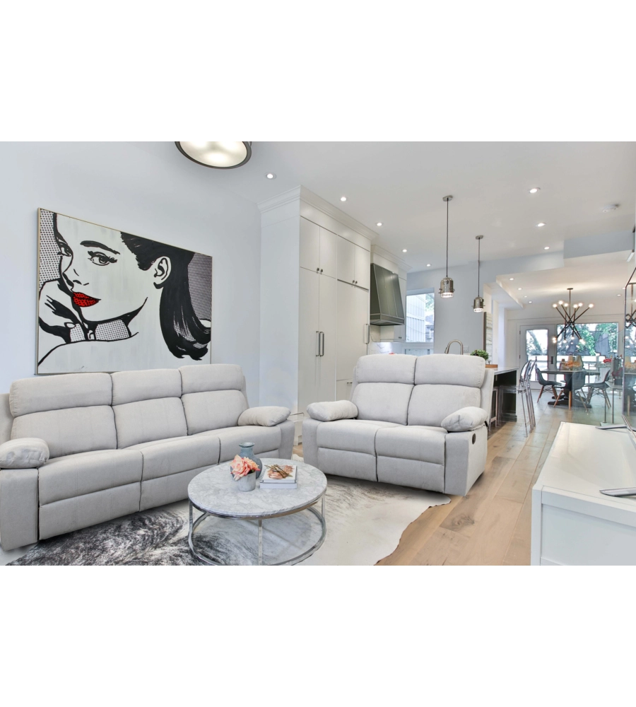 Divano 2 posti "annika" con recliner manuale in tessuto grigio, 145x93x101 cm