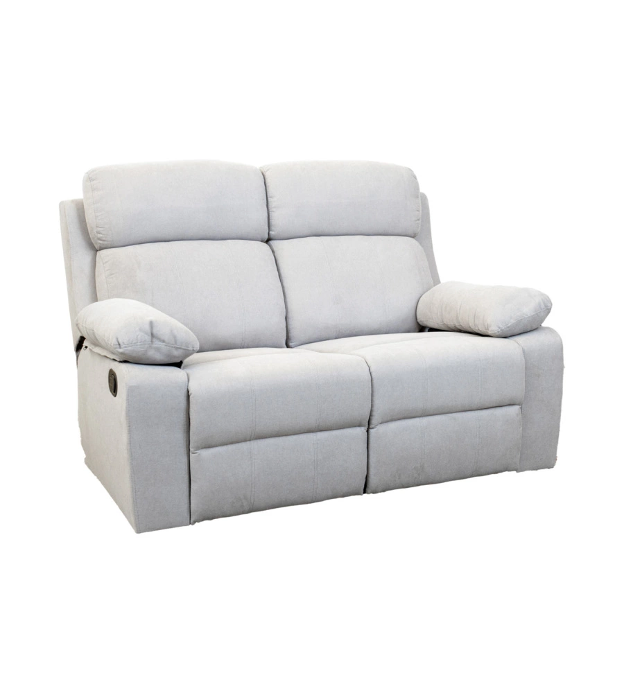 Divano 2 posti "annika" con recliner manuale in tessuto grigio, 145x93x101 cm