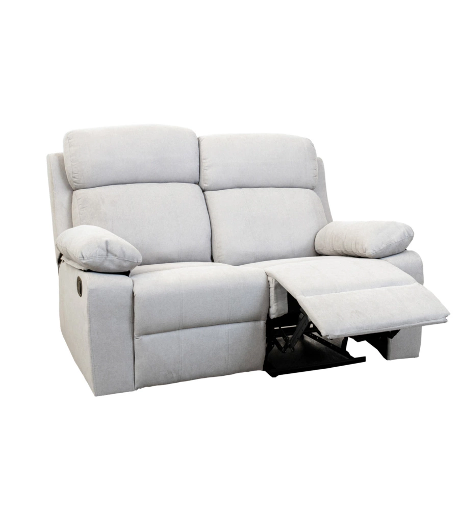 Divano 2 posti "annika" con recliner manuale in tessuto grigio, 145x93x101 cm