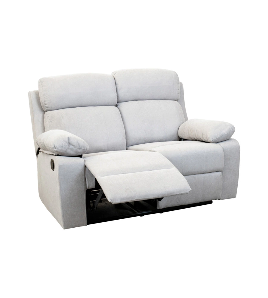 Divano 2 posti "annika" con recliner manuale in tessuto grigio, 145x93x101 cm