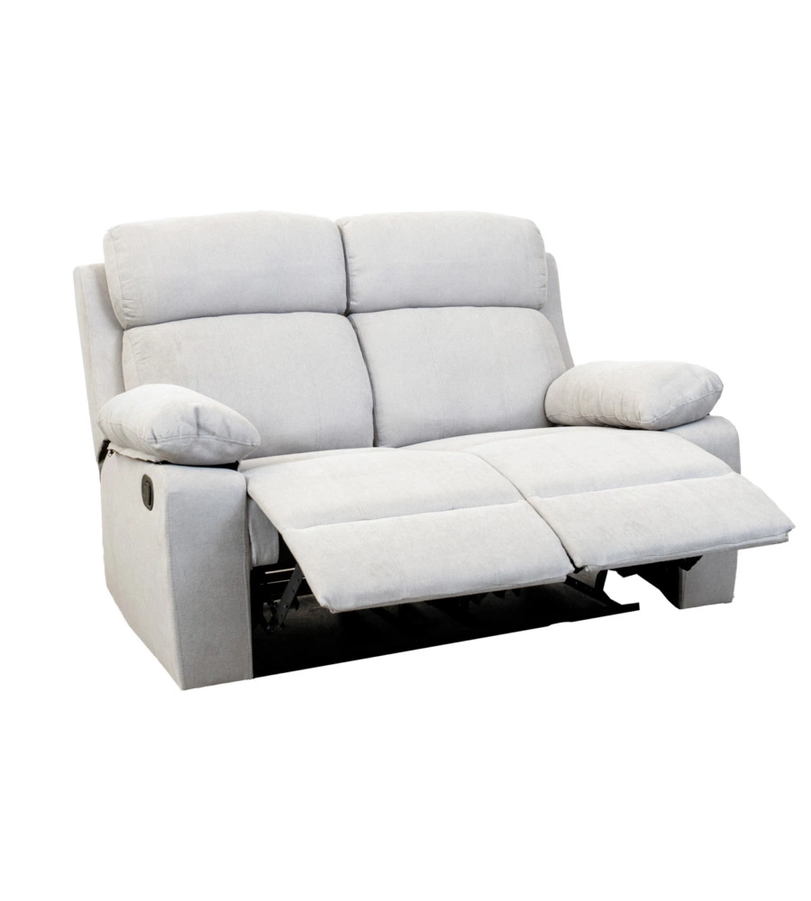Divano 2 posti "annika" con recliner manuale in tessuto grigio, 145x93x101 cm