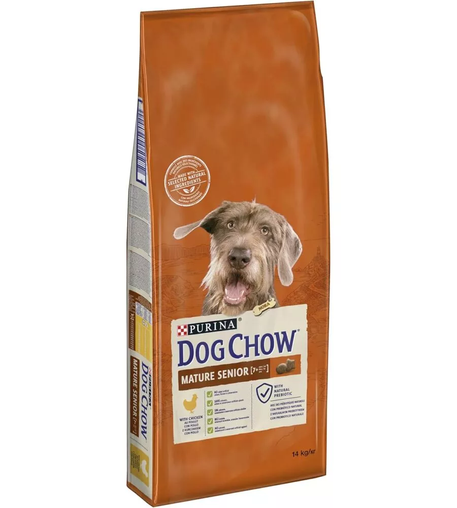 Crocchette per cani purina "dog chow mature senior" anziano di tutte le taglie con pollo 14 kg