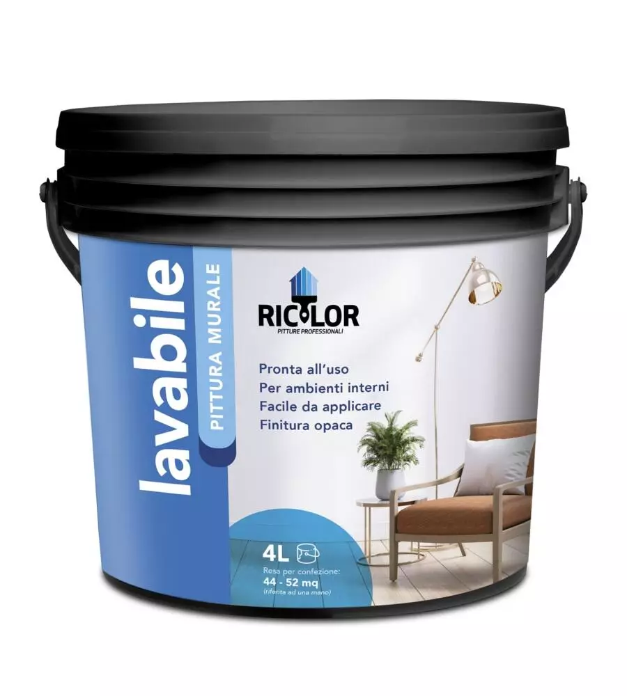 Pittura murale per interni lavabile bianca, 4 lt - ricolor