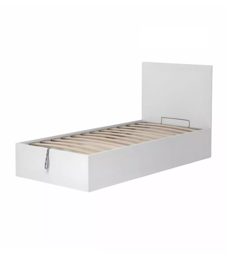 Letto singolo "hi box" bianco con rete e contenitore, 90x190 cm