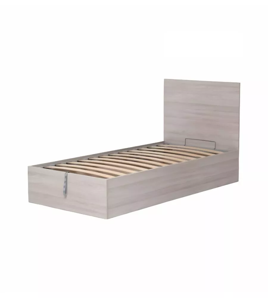 Letto singolo "hi box" olmo naturale con rete e contenitore, 90x190 cm