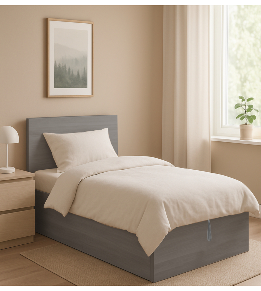 Letto piazza e mezza contenitore "hi box" rovere grigio 90x190 cm