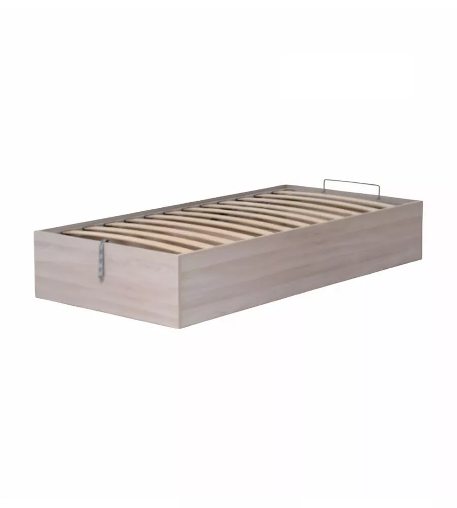 Letto singolo "bed box" olmo naturale con rete e contenitore, 90x190 cm
