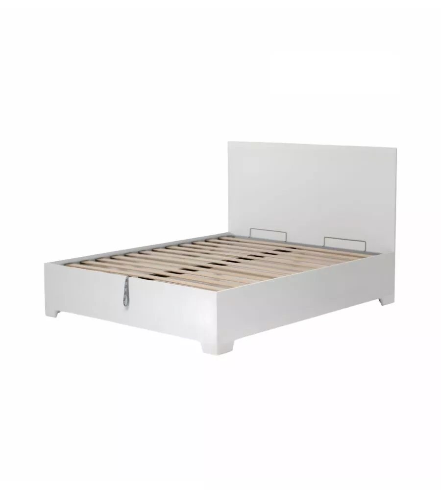 Letto matrimoniale "hi box" bianco con rete contenitore e piedini 160x190 cm