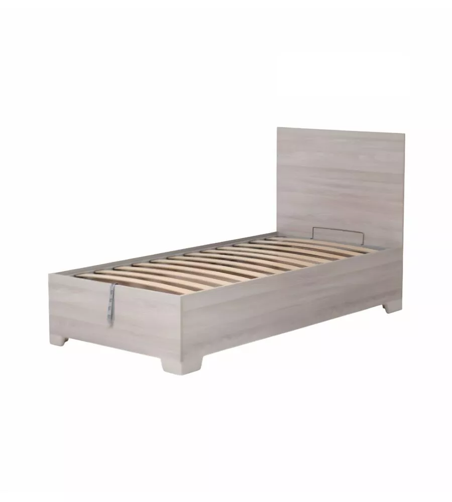 Letto singolo "hi box" olmo naturale con rete, contenitore e piedini 90x190 cm