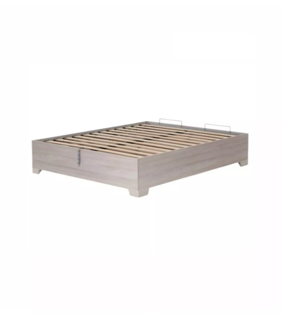 Letto matrimoniale "bed box" olmo naturale con rete, contenitore e piedini 160x190 cm