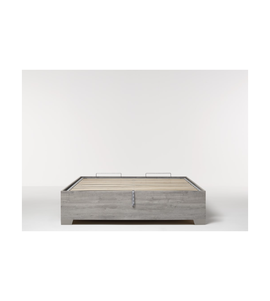 Letto matrimoniale 'bed box' rovere grigio con rete, contenitore e piedini  160x190 cm