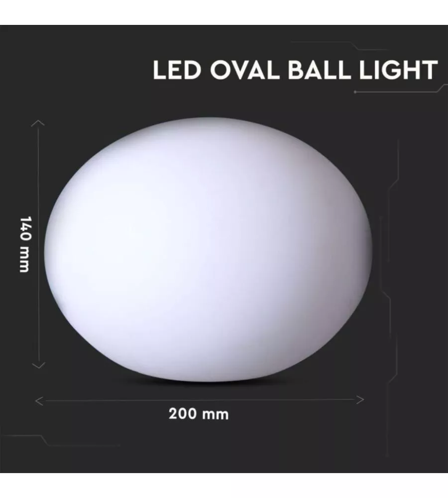 Ovale decorativo da esterno luminoso led rgbb ricaricabile 20x14 cm
