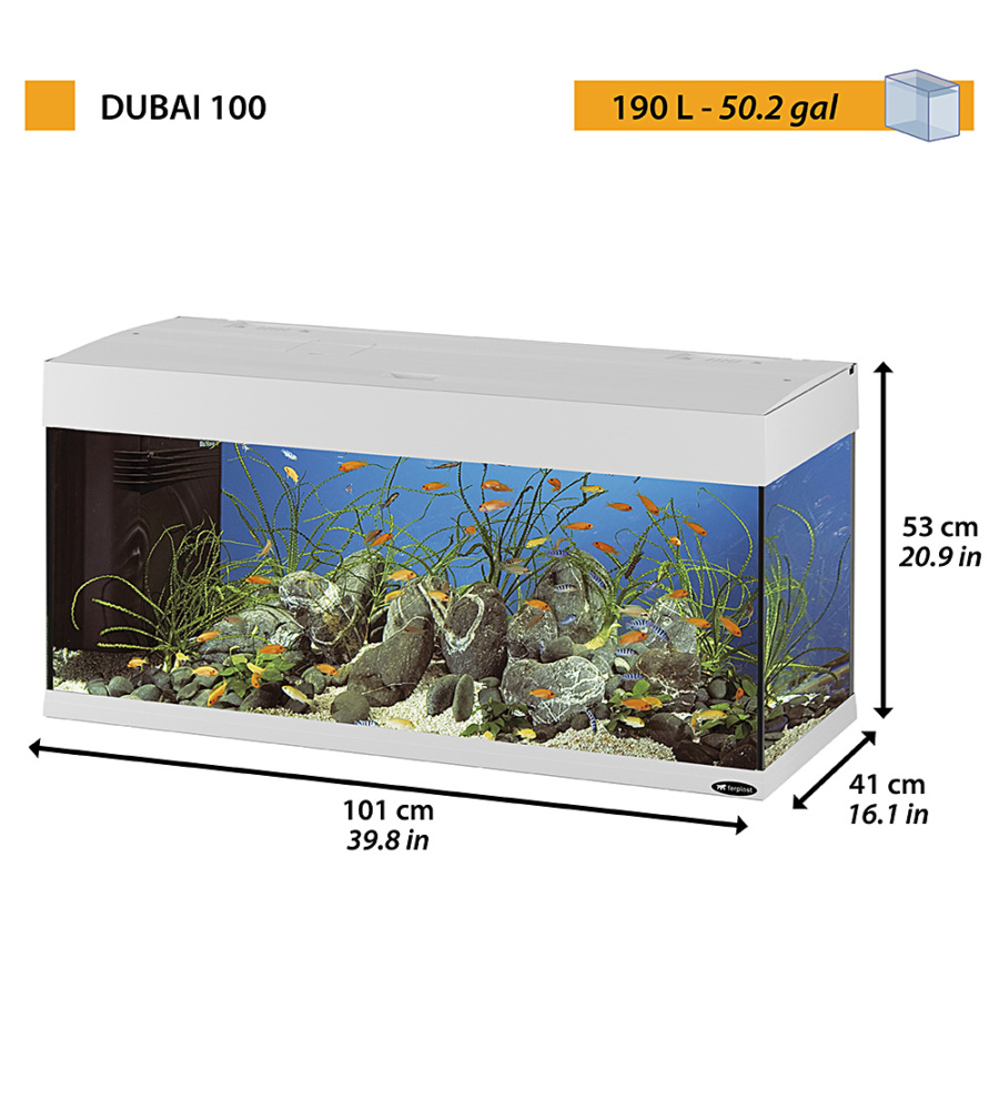 Acquario Dubai 100 Nero Con Led -101 X 41 X H 53 Cm - 190 L
