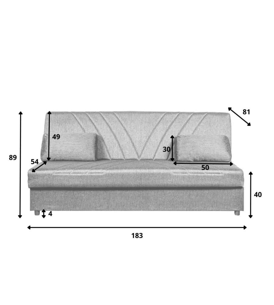 Divano letto 'fiji' 3 posti in tessuto blu con cassettone contenitore, 183x81x89 cm