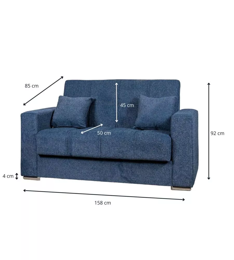 Divano letto 'atena' 2 posti in tessuto blu scuro, 158x85x92 cm