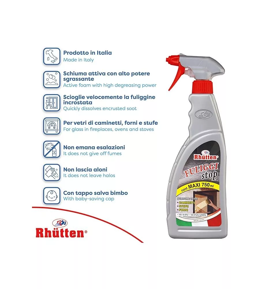Pulitore vetri specifico per stufe a pellet - rhutten 750 ml