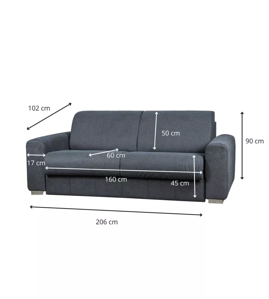 Divano letto bellahome 'leo' 2 posti tessuto grigio antracite, 206x102x90 cm