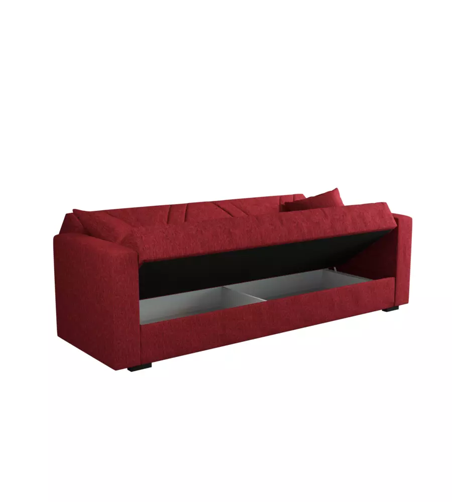 Divano letto bellahome "ibiza" 3 posti tessuto rosso, 214x89x81 cm