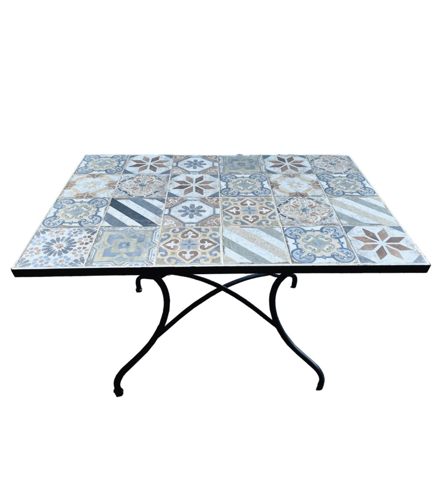 Tavolo da esterno 'mediterranea' in ferro con top piastrelle - 80x80x75 cm